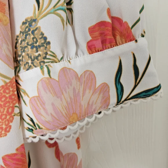 kate spade Floral Tie-Neck Blouse in White with Pink and Green - Picture 4 of 4